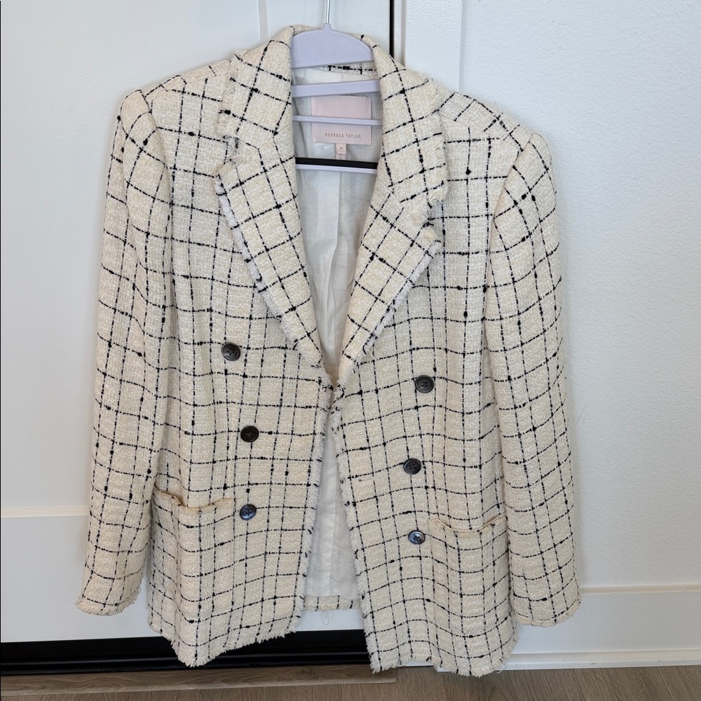 Rebecca Taylor Cream and Black Windowpane Tweed Blazer